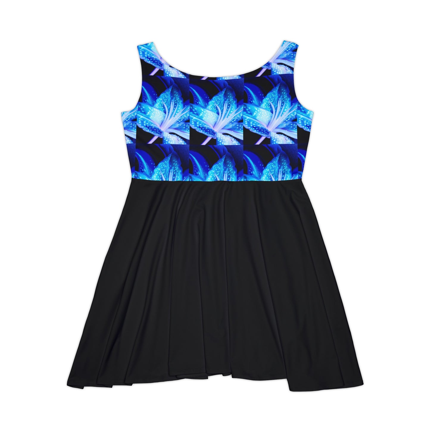 Blue Abstract Flower Women's Skater Dress (AOP)