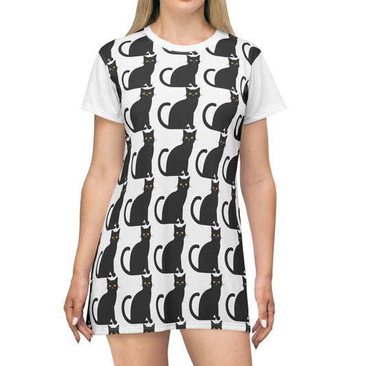 Black Cat T-Shirt Dress (AOP)