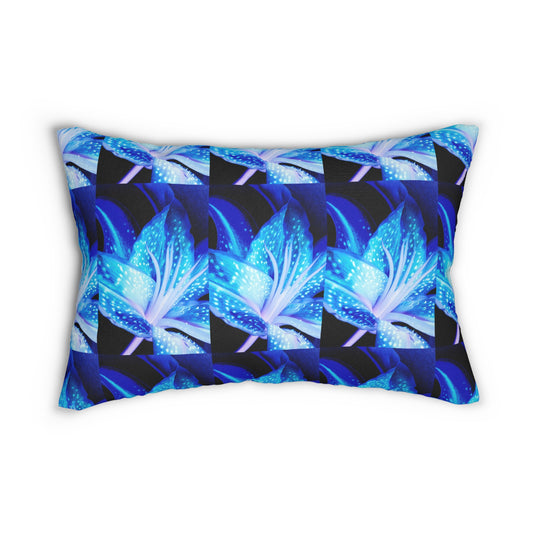 Blue Abstract Flower Spun Polyester Lumbar Pillow