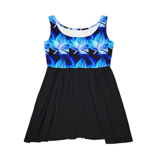 Blue Abstract Flower Women's Skater Dress (AOP)